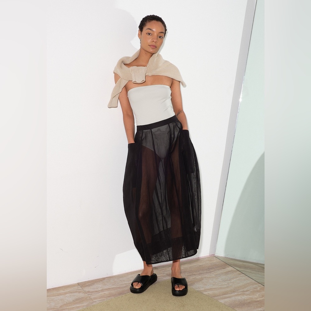 Tibi Starch Cotton Organza Lantern Skirt in Black - NWT
